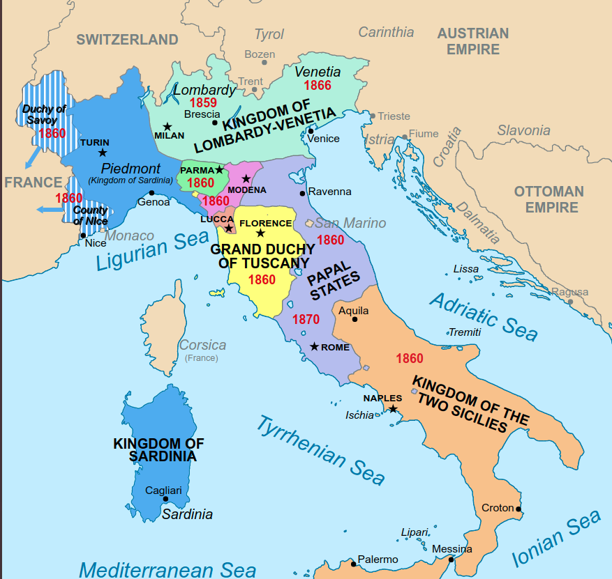 mapa italia reino de savoya